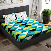 Ventura 144 TC 100% Cotton Green Abstract Double Bedsheet