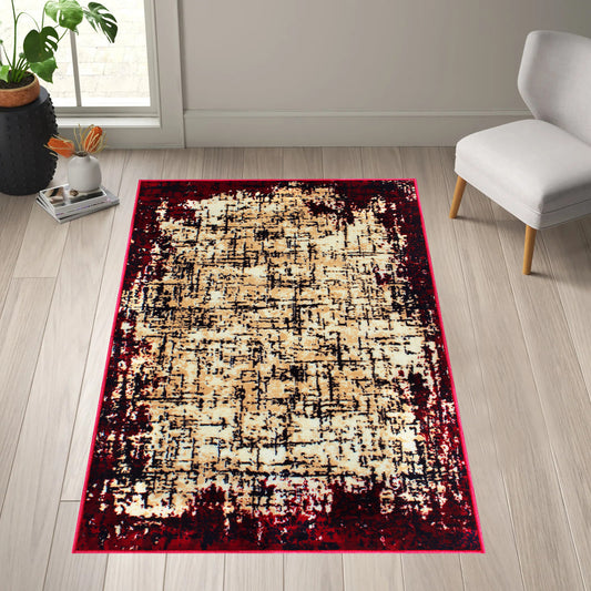 Maroon Criss Cross Grunge Innovia Rug/Carpet with Anti Skid Backing