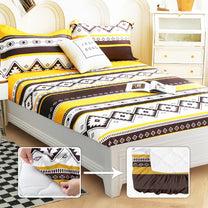 Boho Styled 240 TC Black & Yellow Abstract Queen Fitted Bedsheet With 2 Pillow Covers