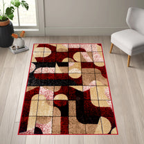 Maroon Abstract Innovia Rug/Carpet with Anti Skid Backing