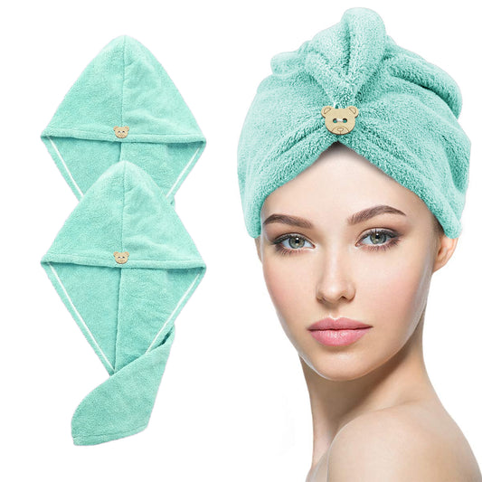 Super Soft Microfiber Mint Green Hair Towel 400 GSM - 2 Pcs