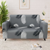 Sofa Cover Combo – 1 Pc 2 Seater and 1 Pc 3 Seater Elastic Stretchable in Grey & White Leaf Pattern by Story@Home