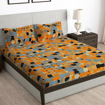 Arena 186 TC Rust Orange Queen Size Fitted Bedsheet With 2 Pillow Cover