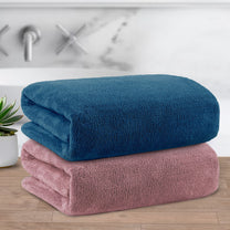 Story@Home Navy Blue & Peach 2 Units Microfiber Bath Towels For Men, Women & Kids