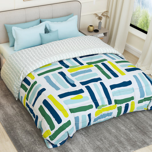 180 GSM White Abstract Microfiber Fusion Reversible Double Comforter