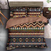 Double Bedsheet & Double Comforter Combo - Beige & Black  Abstract Microfiber Bedding Set