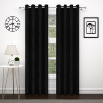 PAVO 1 Pcs Black Jacquard Blackout Door Curtains, 7 ft