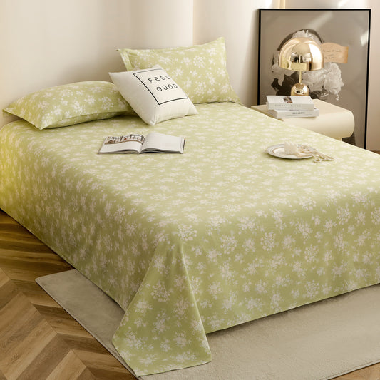 Story@home 240 TC Air Cotton Microfiber Green & White King Size Floral Bedsheet with 2 Pillow Covers