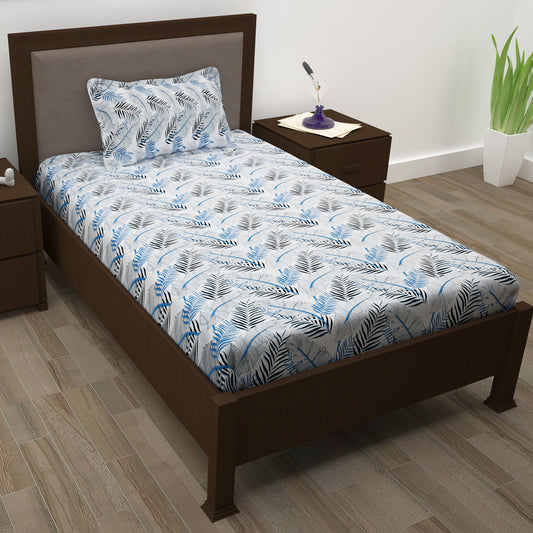 Sparkle 144 TC 100% Cotton Grey & Blue Single Bedsheet Combo | Set of 2 |