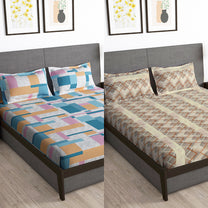 Story@Home 2 Pcs Arena Microfiber Double Bedsheets Combo With 4 Pillow Covers - Multicolor & Brown