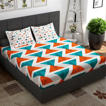 Ventura 144 TC 100% Cotton Orange Abstract Double Bedsheet