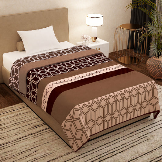 Finley 300 GSM Brown Geometric Single Size Blanket