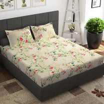 Ventura 144 TC 100% Cotton Cream Floral Double Bedsheet