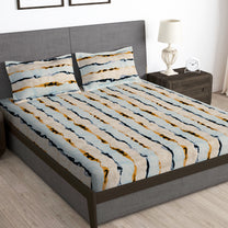 Arena 186 TC Grey & Cream Queen Size Fitted Bedsheet With 2 Pillow Cover