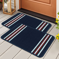 Story@Home 2 Pcs Navy Blue Stripes Nylon Anti Skid Doormat