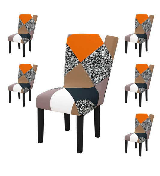 Story@Home Polyester Multicolor Geometric Print Chair Cover , Pack of 6