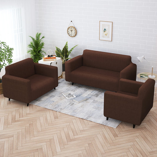 Sofa Cover Combo – 1 Pc 1 Seater, 1 Pc 2 Seater, and 1 Pc 3 Seater Elastic Stretchable in Dark Brown Criss Cross Pattern by Story@Home