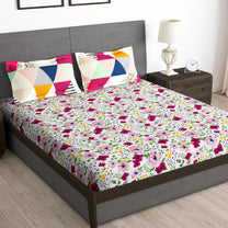 Pink Floral Microfiber Double Size Bedding Combo - Double Bedsheet & Double Comforter