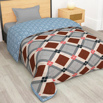 180 GSM Beige & Grey Abstract Microfiber Fusion Reversible Double Comforter
