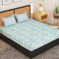 Blue Floral Microfiber Double Size Bedding Combo - Double Bedsheet & Double Comforter