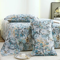 Metro Gold 190 TC Cotton Grey & Blue Double Bedsheet with Pillow Covers