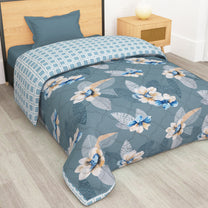 180 GSM Grey Floral Microfiber Fusion Reversible Double Comforter