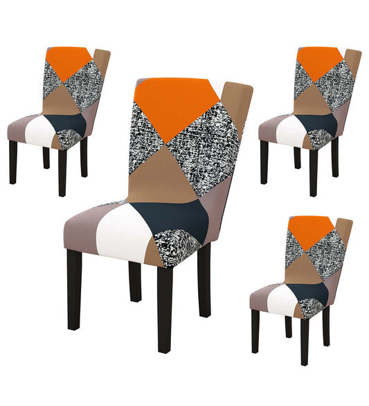 Story@Home Polyester Multicolor Geometric Print Chair Cover , Pack of 4