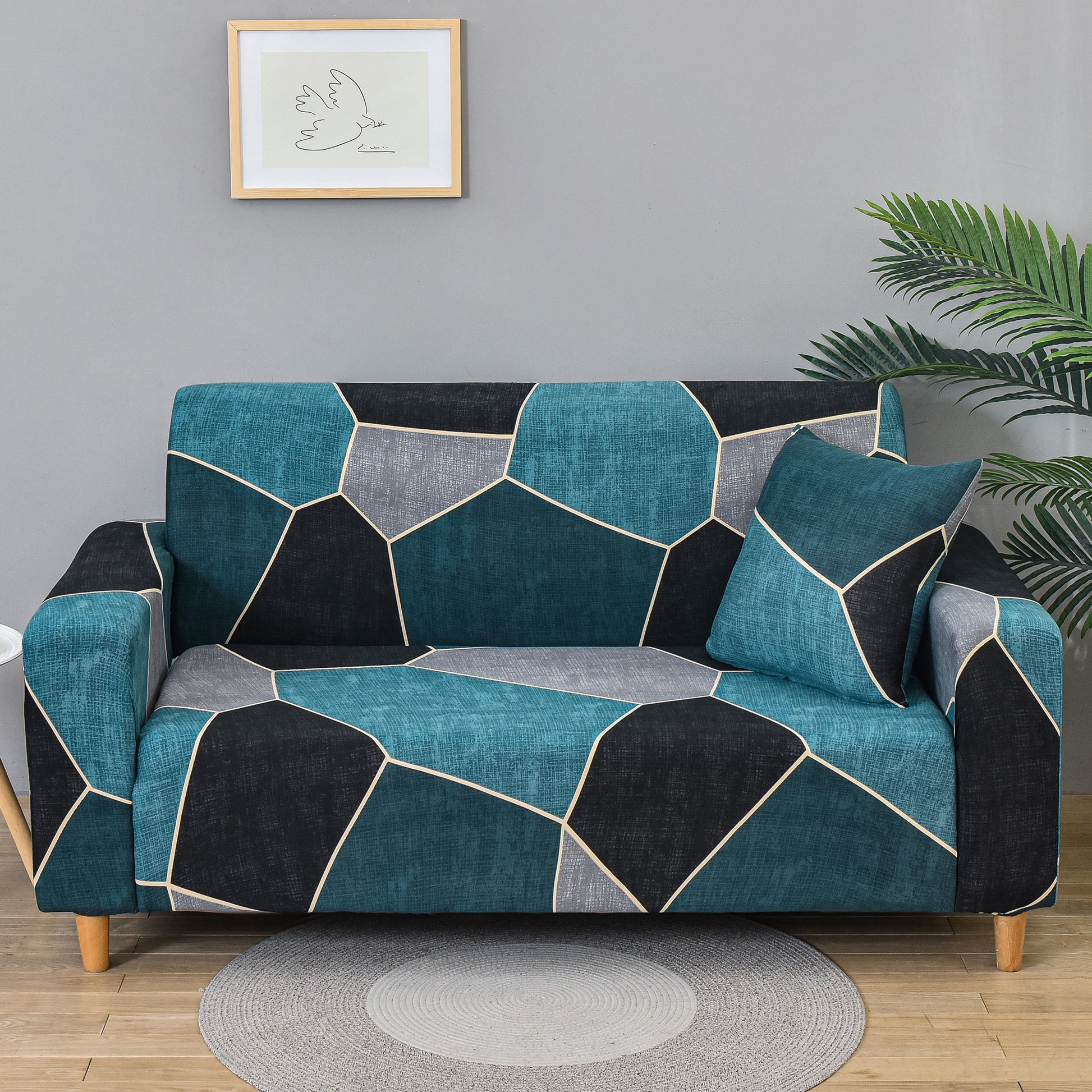 Sofa Cover for Seater – Elastic Stretchable Blue and Gre