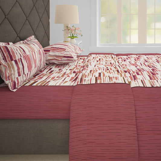 Metro 186 TC Cotton Burgundy Abstract Double Bedsheet with Pillow Covers
