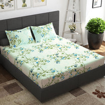 Ventura 144 TC 100% Cotton Blue Floral Double Bedsheet