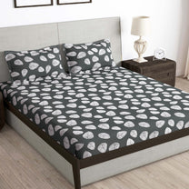 Arena 186 TC Grey Queen Size Fitted Bedsheet With 2 Pillow Cover