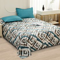 Story@home 240 TC White Abstract Double Size Bedsheet With 2 Pillow Covers