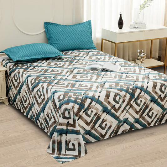 Story@home 240 TC Color White Abstract Double Size Bedsheet With 2 Pillow Covers