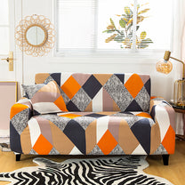 Sofa Cover Combo – 1 Pc 1 Seater, 1 Pc 2 Seater, and 1 Pc 3 Seater Elastic Stretchable in Orange & Beige Abstract Pattern by Story@Home