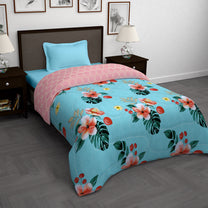 180 GSM Sky Blue Floral Microfiber Fusion Reversible Single Comforter