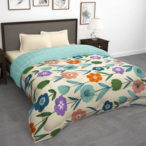 180 GSM Cream Floral Microfiber Fusion Reversible Double Comforter