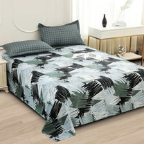 Story@home 240 TC Army Green Abstract Double Size Bedsheet With 2 Pillow Covers