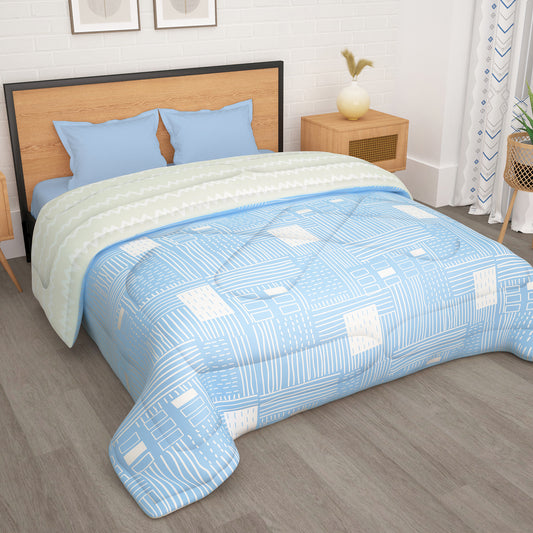 180 GSM Blue Abstract Microfiber Fusion Reversible Double / Single Comforter