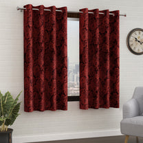 2 Pcs Nature Floral Red Polyester Window and Door Curtains