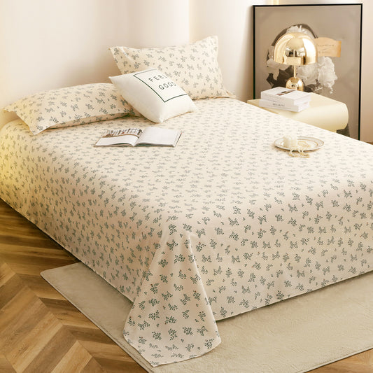 Story@home 240 TC Air Cotton Microfiber White & Dark Green King Size Leaves Bedsheet with 2 Pillow Covers