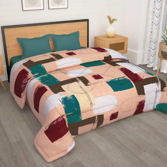 180 GSM Peach Abstract Microfiber Fusion Reversible Double / Single Comforter