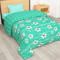 180 GSM Ocean Green Floral/Motif Microfiber Fusion Reversible Double Comforter