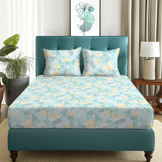 Arena 160 TC Multicolor Geometric Double Size Bedsheet With 2 Pillow Cover