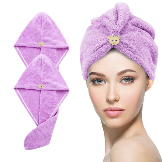 Super Soft Microfiber Purple Hair Towel 400 GSM - 2 Pcs