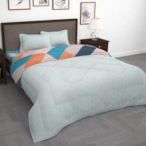 Double Bedsheet & Double Comforter Combo - Peach Geometric Microfiber Bedding Set