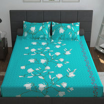 Ventura 144 TC 100% Cotton Blue Floral Double Bedsheet