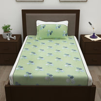 Sparkle 144 TC 100% Cotton Pista Green & Blue Single Bedsheet Combo | Set of 2 |