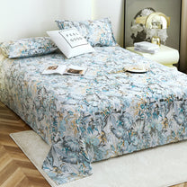 Metro Gold 190 TC Cotton Grey & Blue Double Bedsheet with Pillow Covers