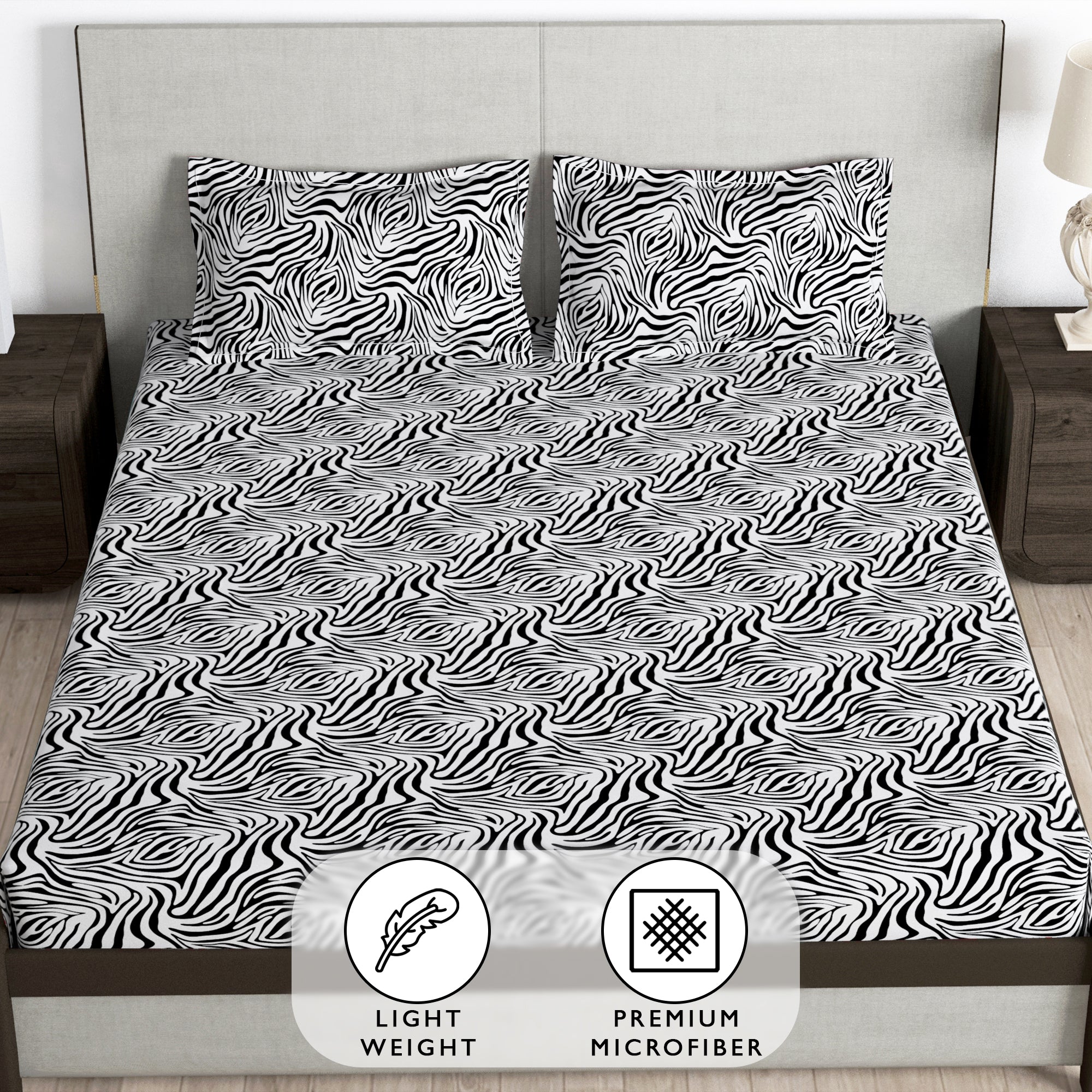 Story@Home 2 Pcs Arena Microfiber Double Bedsheets Combo With 4 Pillow Covers - Black & Grey