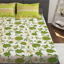 Ventura 144 TC 100% Cotton Green Floral Double Bedsheet